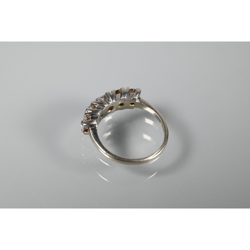 324 - A five-stone diamond ring, white metal stamped 14k, size K 1/2