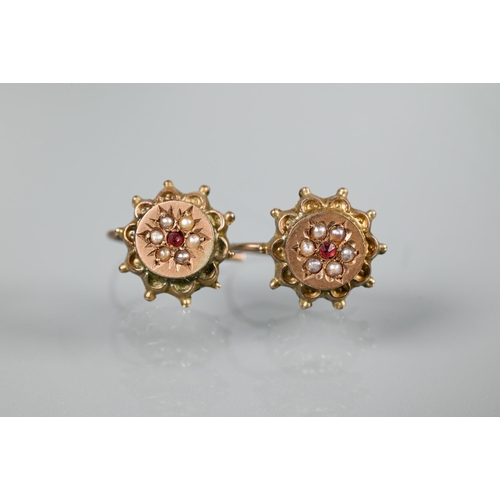 329 - A Victorian 9ct yellow gold bar brooch set seed pearls and ruby, 4.4cm to/w pair of matching earring... 