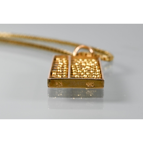 331 - A 9ct yellow gold box link chain with abacus pendant stamped 585 attached, approx 12.4g to/w a pair ... 