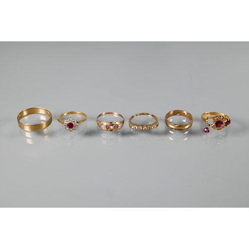 334 - Three various antique rings, one 18ct yellow gold and plat ruby and diamond cluster, size M 1/2; a t... 