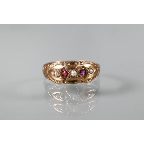 334 - Three various antique rings, one 18ct yellow gold and plat ruby and diamond cluster, size M 1/2; a t... 