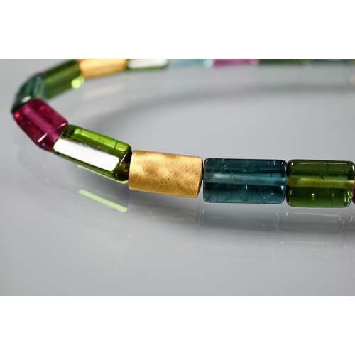 358 - Longmire - a cylindrical multi-coloured tourmaline necklace, cased; five various white metal stamped... 