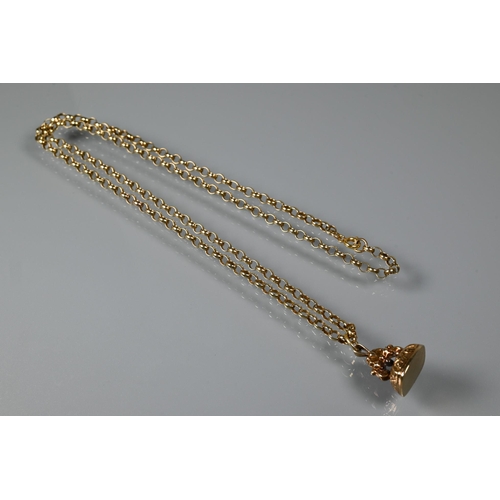 360 - A 9ct yellow gold belcher chain with fob attached, 29 cm long (closed), approx 12g all in