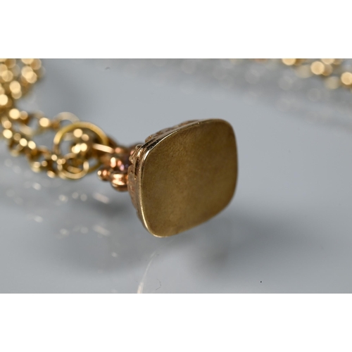 360 - A 9ct yellow gold belcher chain with fob attached, 29 cm long (closed), approx 12g all in