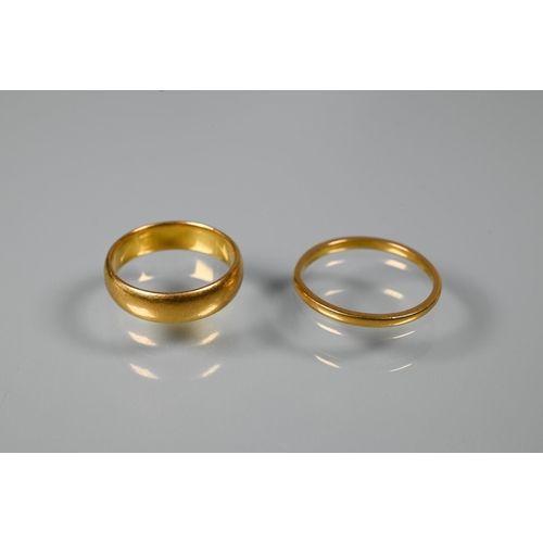 362 - Two 22ct yellow gold wedding bands, size M and P, approx 7g (2)