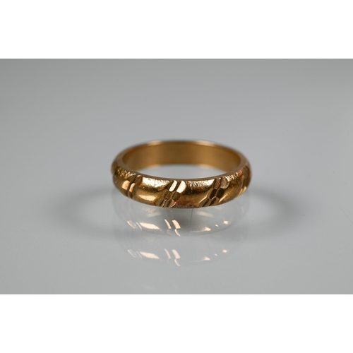 364 - Three various 9ct yellow gold wedding bands, sizes K, Q and J 1/2, approx 9.3g (3)