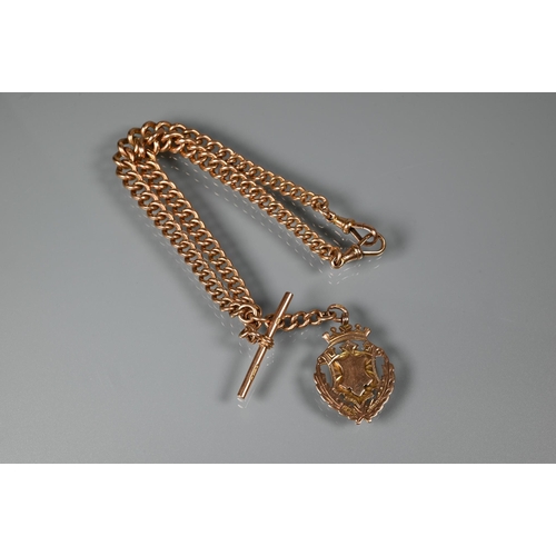 367 - A 9ct rose gold double Albert belcher chain with two swivels, one bar and fob attached, approx 68.1g