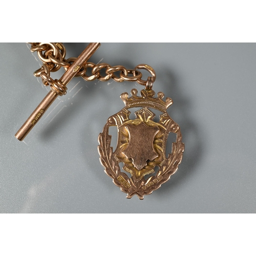 367 - A 9ct rose gold double Albert belcher chain with two swivels, one bar and fob attached, approx 68.1g