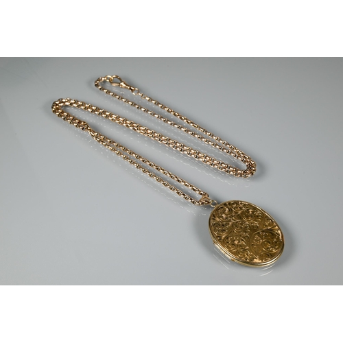 368 - A 9ct rose gold belcher guard chain with 9ct yellow gold oval locket attached, approx 38.8g all in