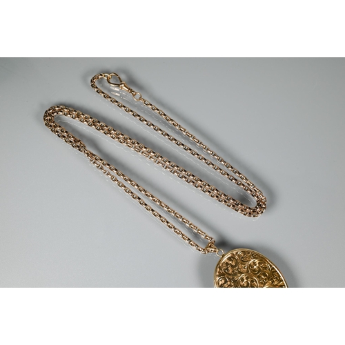 368 - A 9ct rose gold belcher guard chain with 9ct yellow gold oval locket attached, approx 38.8g all in