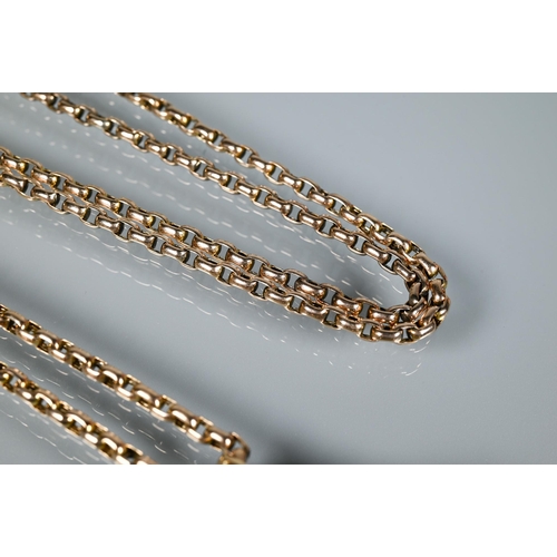 368 - A 9ct rose gold belcher guard chain with 9ct yellow gold oval locket attached, approx 38.8g all in