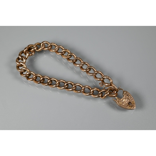 369 - A 9ct rose gold curb bracelet with padlock attached, approx 15.9g