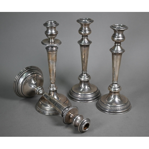 37 - Two pairs of Continental loaded white metal baluster candlesticks, stamped '925', 27/24cm high
