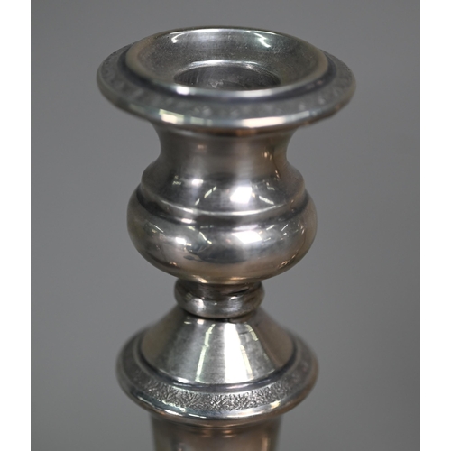 37 - Two pairs of Continental loaded white metal baluster candlesticks, stamped '925', 27/24cm high