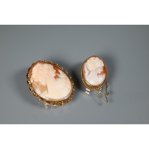 370 - An oval shell cameo of Aphrodite with her dove, in 9ct yellow gold rope mount, 5.5 x 4.5 cm to/w a s... 