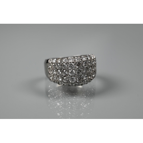 374 - An 18ct white gold bombe style ring set five rows of pave-set diamonds, size M, approx 10.4g all in