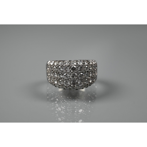 374 - An 18ct white gold bombe style ring set five rows of pave-set diamonds, size M, approx 10.4g all in