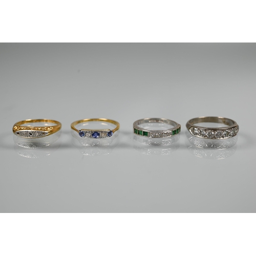 376 - Four various half eternity rings, one 18ct white gold set with seven diamonds, size M; 18ct white go... 