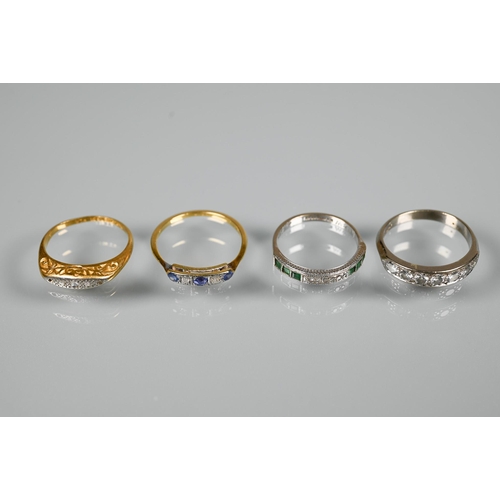 376 - Four various half eternity rings, one 18ct white gold set with seven diamonds, size M; 18ct white go... 