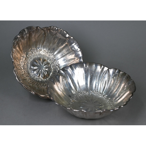 47 - A pair of US Sterling bowls of flower-head design bowls, Phoenix crest mark (possibly Meriden Britan... 