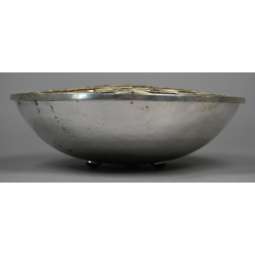 51 - Angus McFadyen: a contemporary design Scottish silver rose-bowl with parcel gilt rose-pierced cover,... 