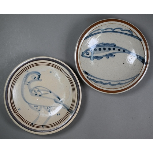 533 - Svend Bayer (b. 1946); two small plates, painted with a bird and with a fish 19/18.5 cm (2)ARR may b... 