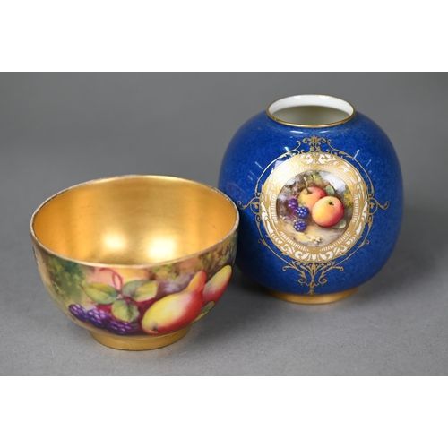 535 - A Royal Worcester small bowl painted with fruit, signed AG Moseley (George), 1928, 8 cm diameter, to... 