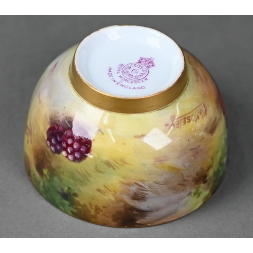 535 - A Royal Worcester small bowl painted with fruit, signed AG Moseley (George), 1928, 8 cm diameter, to... 