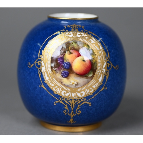 535 - A Royal Worcester small bowl painted with fruit, signed AG Moseley (George), 1928, 8 cm diameter, to... 