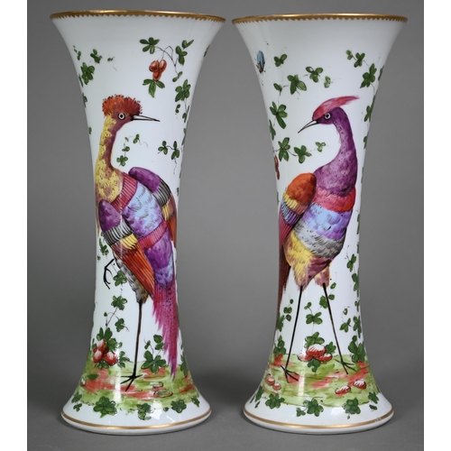 537 - A pair of Samson of Paris gold anchor waisted vases, painted with birds, insects and foliage, 29 cm ... 