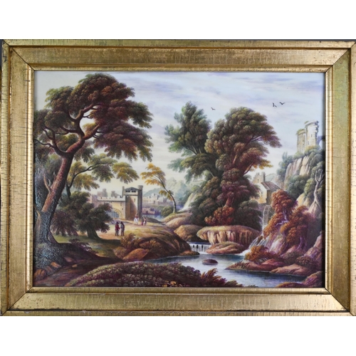 544 - A pair of 19th century porcelain rectangular plaques, painted with Italianate landscapes, 19 x 26 cm... 