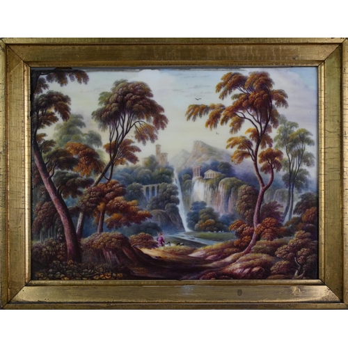 544 - A pair of 19th century porcelain rectangular plaques, painted with Italianate landscapes, 19 x 26 cm... 