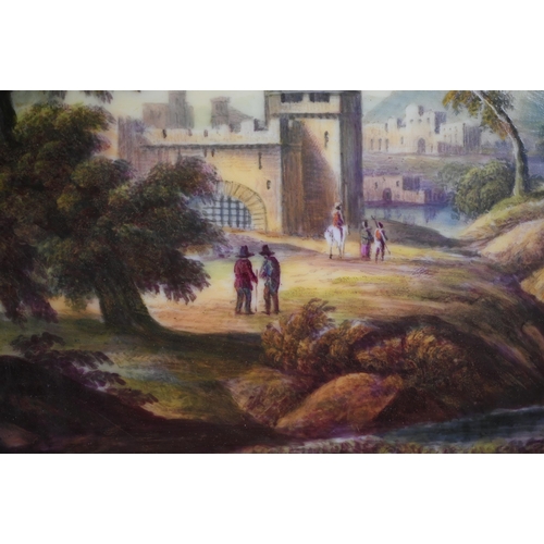 544 - A pair of 19th century porcelain rectangular plaques, painted with Italianate landscapes, 19 x 26 cm... 