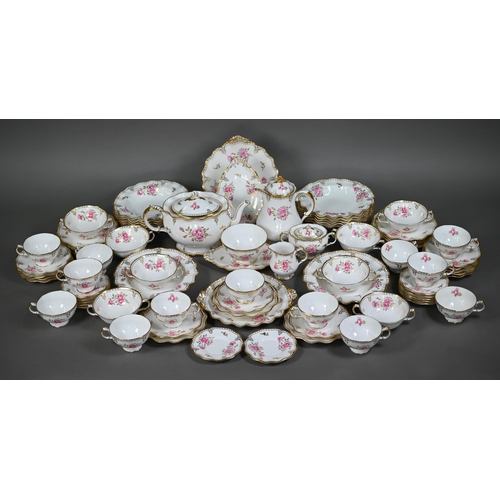 545 - An extensive Royal Crown Derby 'Royal Pinxton Roses' tea/part dinner service, 79 pieces including co... 