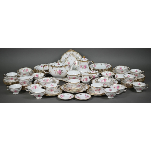 545 - An extensive Royal Crown Derby 'Royal Pinxton Roses' tea/part dinner service, 79 pieces including co... 