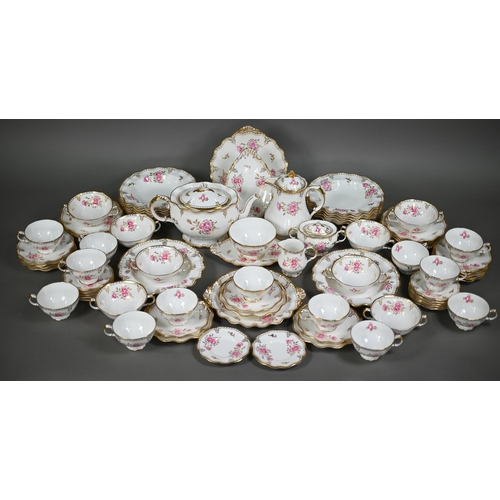 545 - An extensive Royal Crown Derby 'Royal Pinxton Roses' tea/part dinner service, 79 pieces including co... 