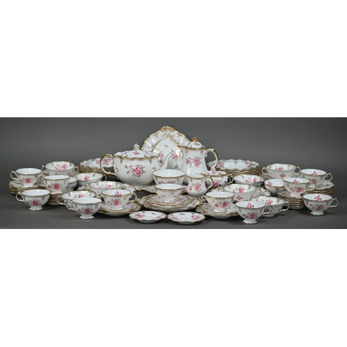 545 - An extensive Royal Crown Derby 'Royal Pinxton Roses' tea/part dinner service, 79 pieces including co... 