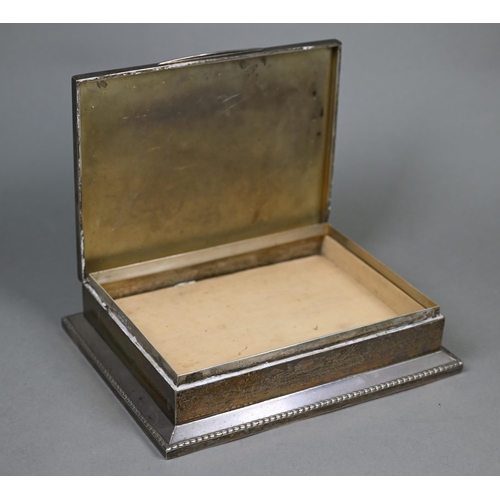55 - A heavy quality silver cigar box with painted wood lining (a/f) and leather base, Asprey & Co, L... 