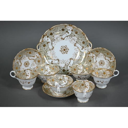 550 - A Victorian Davenport china tea service with gilt decoration on a beige ground, 40 pieces
