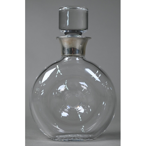 59 - An Atlantis Crystal glass decanter of torus form, with silver collar Birmingham 2008, the stopper et... 