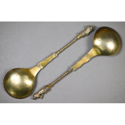 73 - A pair of 18th Century Continental silver spoons, the finials cast with figures symbolising Maritime... 