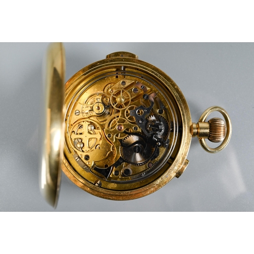 426 - An 18ct gold repeating full hunter calendar pocket watch, the dial with roman numerals, moon-phase a... 