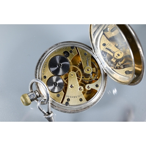 428 - A hallmarked silver cased J W Benson half-hunter pocket watch, crown wind to/w silver fob chain, 5.3... 