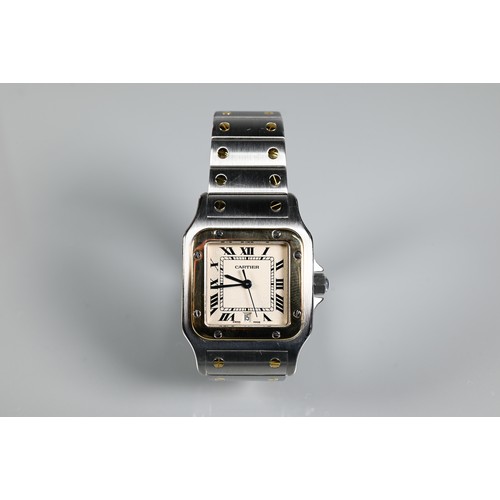 431 - A Cartier Santos Carree gold and stainless steel square wristwatch, quartz movement with calendar ap... 