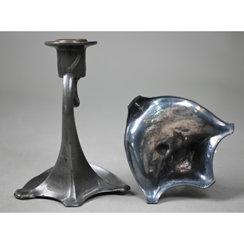 1009 - AMENDMENT - AMBROTYPE NOT DAGUERROTYPE A pair of WMF Art Nouveau pewter candlesticks, 13 cm high, to... 