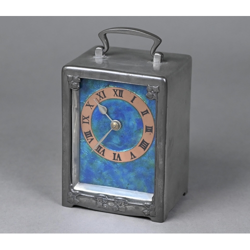 1014 - Archibald Knox (1864-1933) for Liberty & Co.; an Art Nouveau pewter carriage clock, the case wit... 