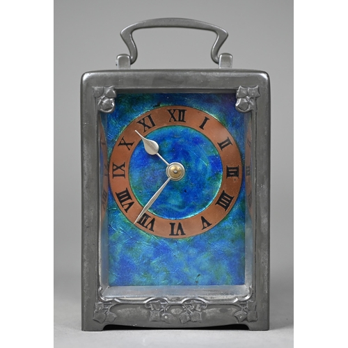 1014 - Archibald Knox (1864-1933) for Liberty & Co.; an Art Nouveau pewter carriage clock, the case wit... 