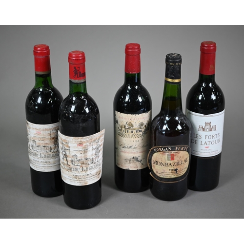 1031 - Five bottles of various vintage red wines; 1987 Les Forts De Latour Pauillac; two bottles of 1982 Ch... 