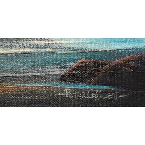 604 - Peter Cosslett (1927-2012) -Moonlit seascape, oil on board, signed lower right, 29.5 x 39.5 cmGood c... 