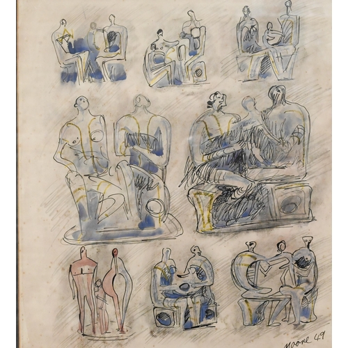 616 - After Henry Moore (1898-1986) - Life drawings, pen and watercolour, bears signature and dated '49, 3... 